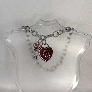 NEW Initial “E” Heart & Key Adjustable Charm Bracelet Fashion Silver-Tone